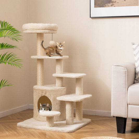 40 Inch Multi-level Cat Tower with Condo and Dangling Jingle Ball - Tampa Home & Garden Store