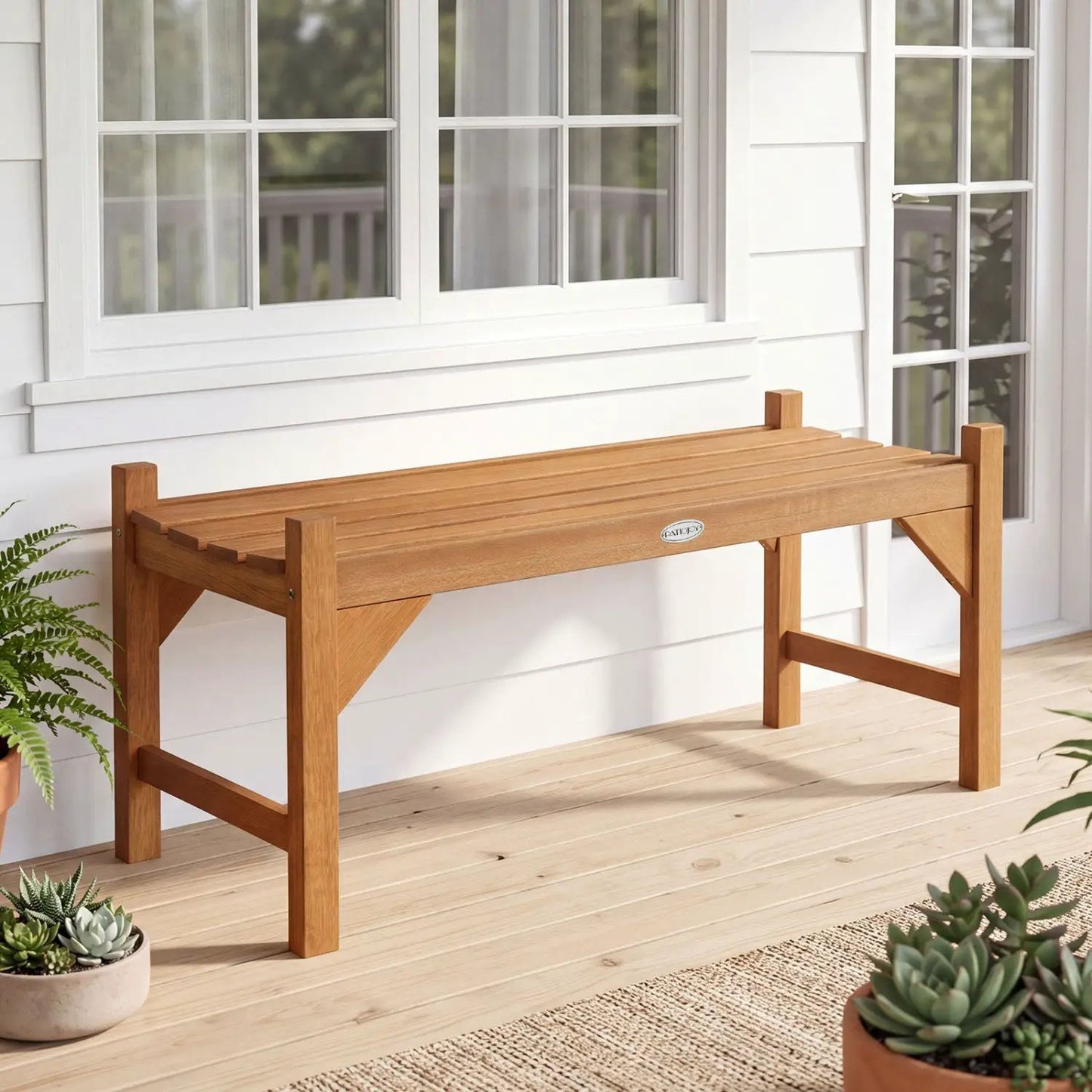 40 Inch Outdoor Bench With Contoured Seat Set 2