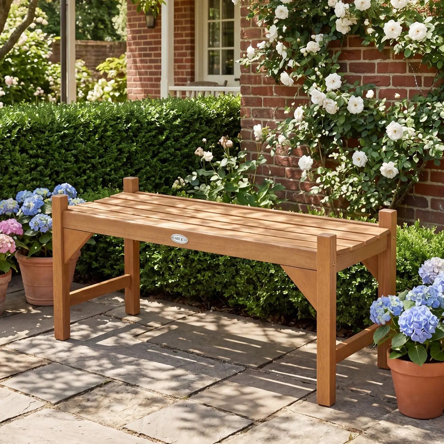 40 Inch Outdoor Bench With Contoured Seat Set 2