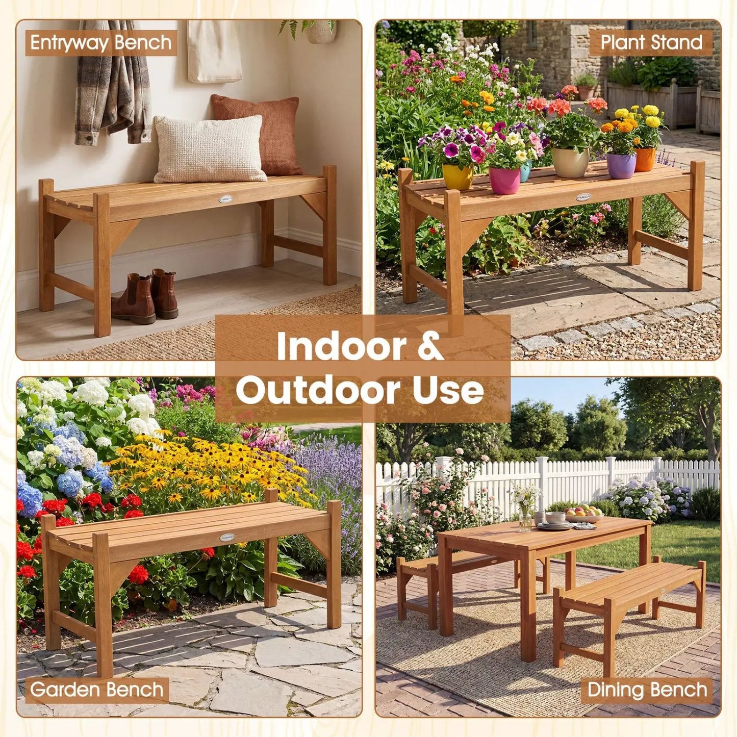 40 Inch Outdoor Bench With Contoured Seat Set 2