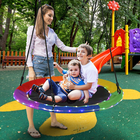 40 Inches Saucer Tree Swing Round with Lights for Kids and Adults - Tampa Home & Garden Store