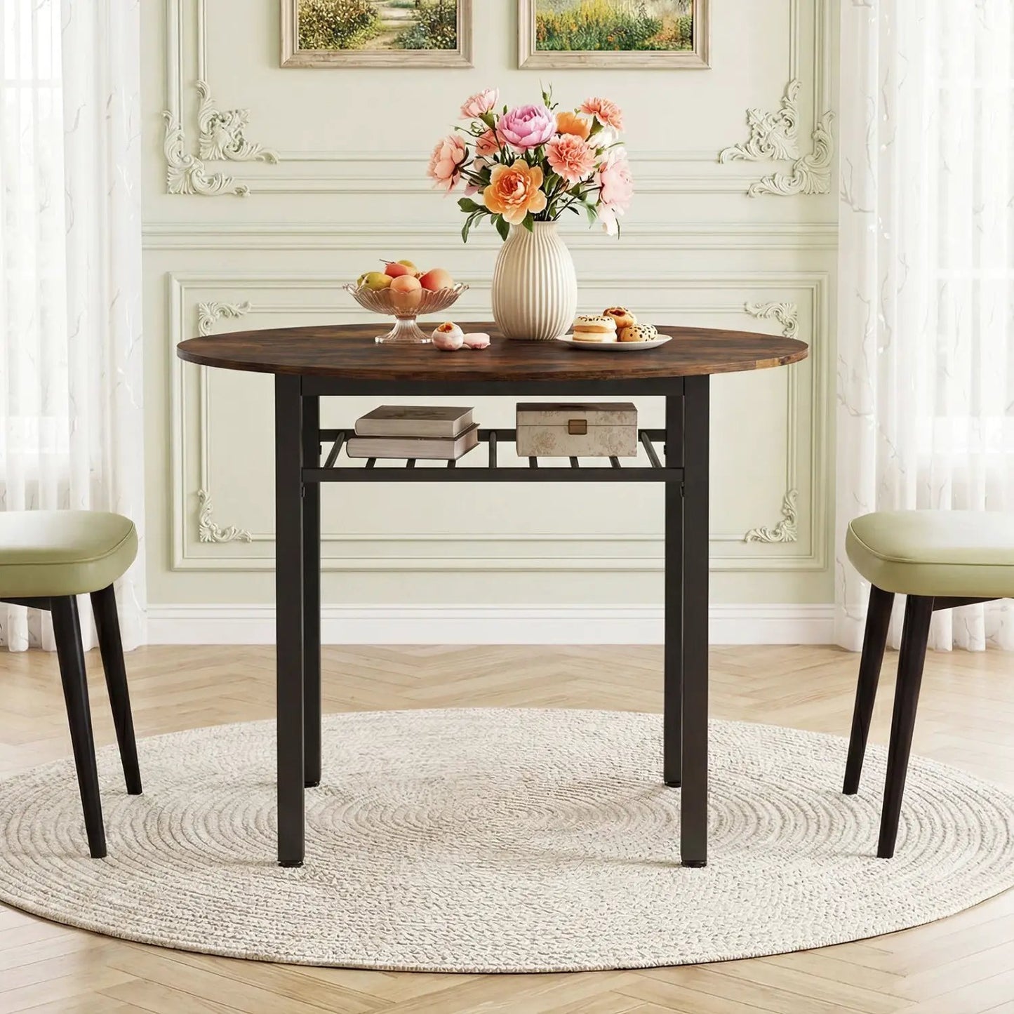 40 Inch Round Dining Table With Storage Shelf