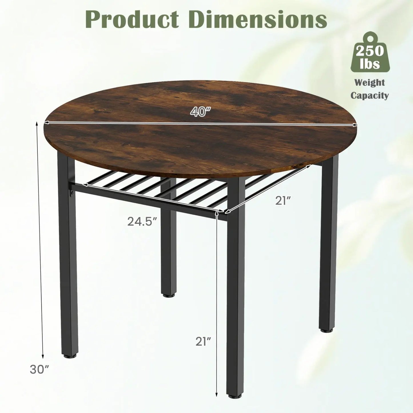 40 Inch Round Dining Table With Storage Shelf