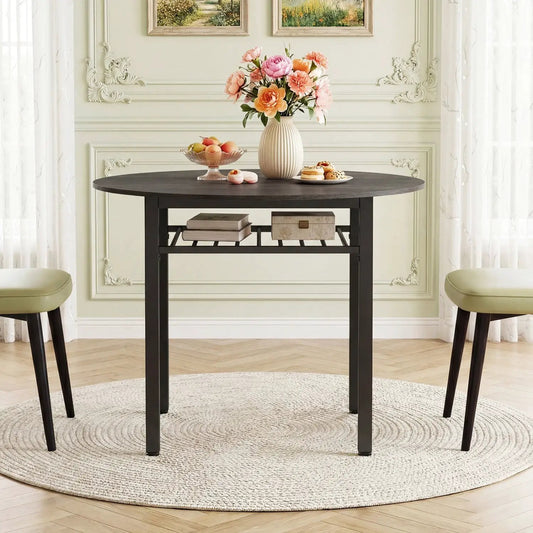 DirectDeals 40-inch round dining table with storage shelf, black finish, seats 4 on Tampa Home & Garden Store