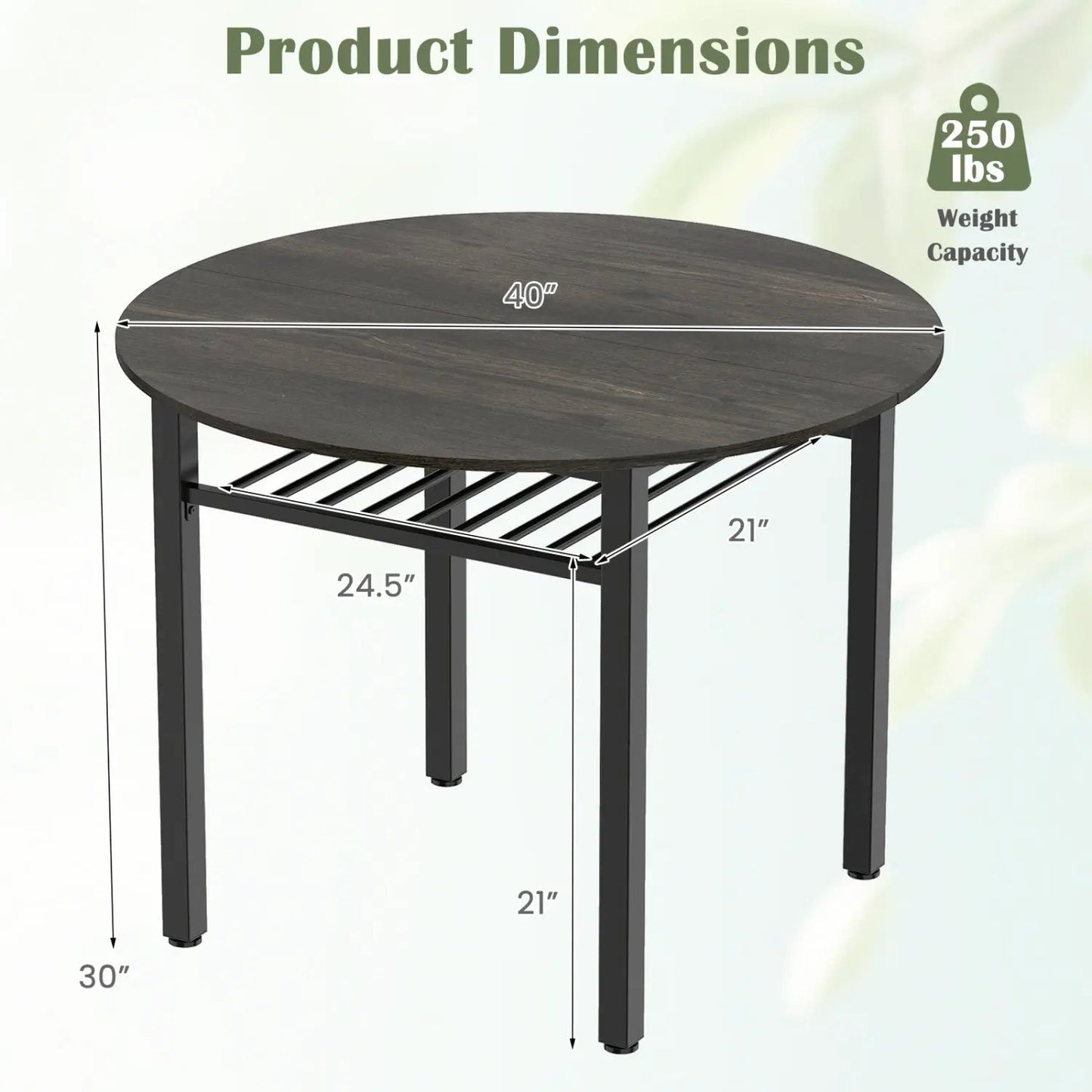 40 Inch Round Dining Table With Storage Shelf