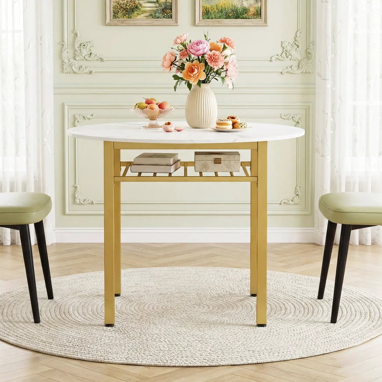 40 Inch Round Dining Table With Storage Shelf