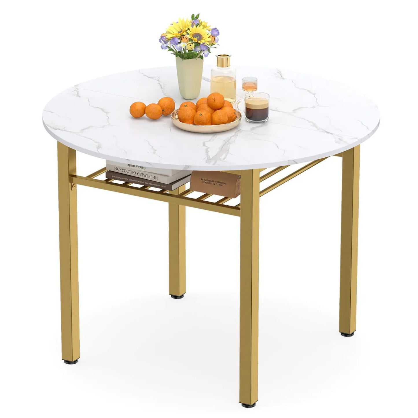 40 Inch Round Dining Table With Storage Shelf