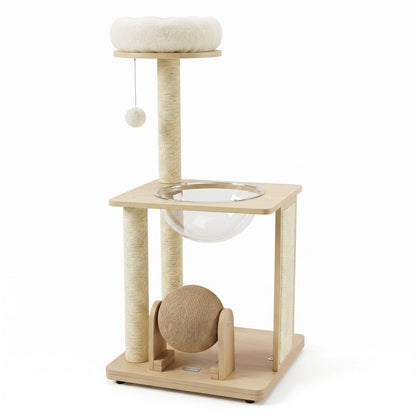 40in solid wood cat tree with space capsule and sisal posts, includes hanging ball DirectDeals on Tampa Home & Garden Store