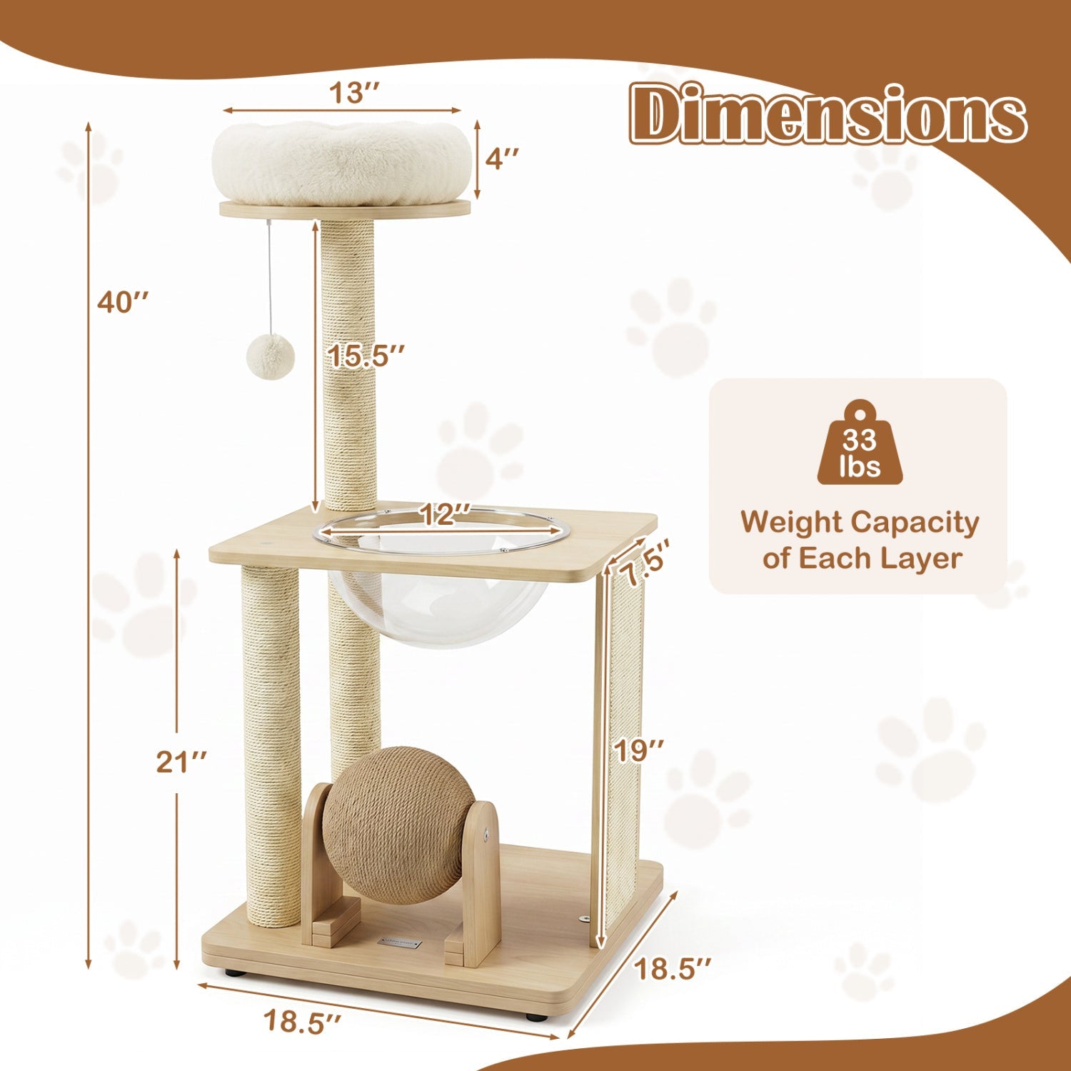 DirectDeals 40in solid wood cat tree with space capsule and sisal posts, natural finish on Tampa Home & Garden Store