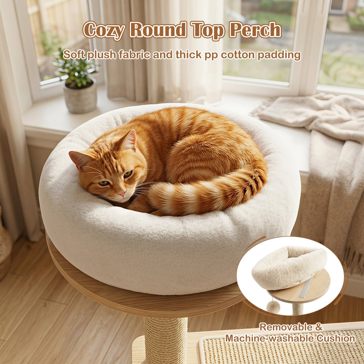 40-inch solid wood cat tree with round plush top perch, space capsule and sisal posts on Tampa Home & Garden Store