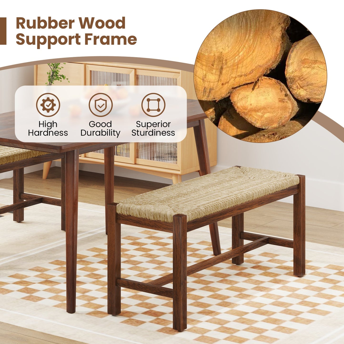 Banco de madera de 40 pulgadas de largo con estructura de madera maciza de caucho - Nogal