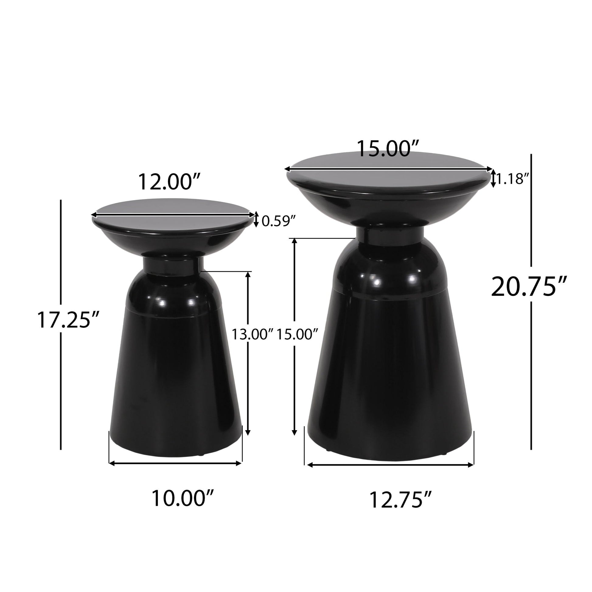 Serenita Outdoor Side Tables with Flared Design Set of 2, black finish on Tampa Home & Garden Store
