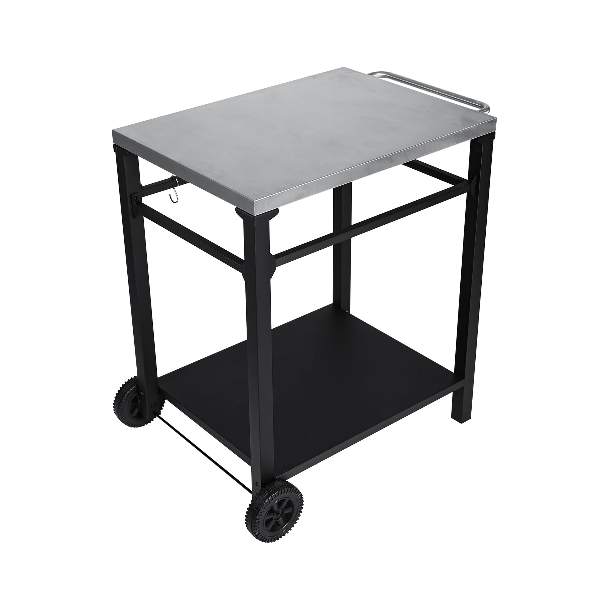 2-Tier Outdoor Grill Cart HouseOfZazla metal top, black steel frame with wheels on Tampa Home & Garden Store