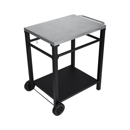 2-Tier Outdoor Grill Cart HouseOfZazla metal top, black steel frame with wheels on Tampa Home & Garden Store