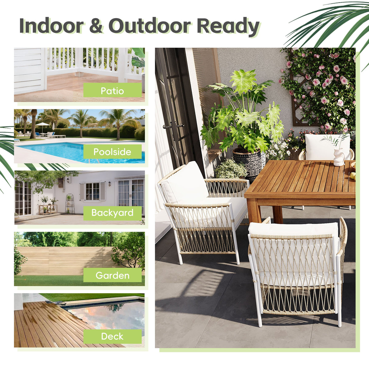 TOPMAX Patio 5pcs wooden dining set with woven rattan chairs on a deck by HouseOfZazla on Tampa Home & Garden Store