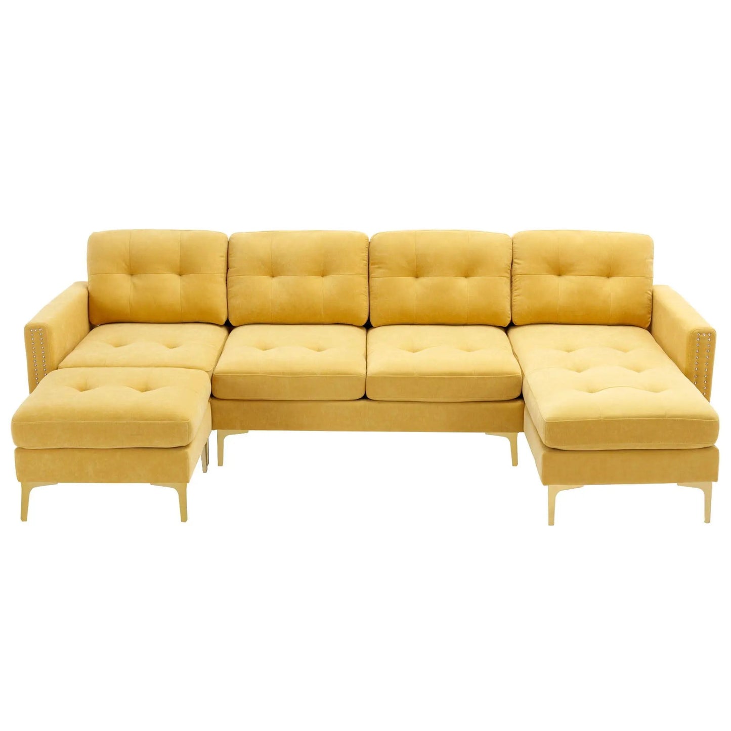 Modern L-shaped convertible sectional sofa with movable ottoman in mustard yellow on Tampa Home & Garden Store