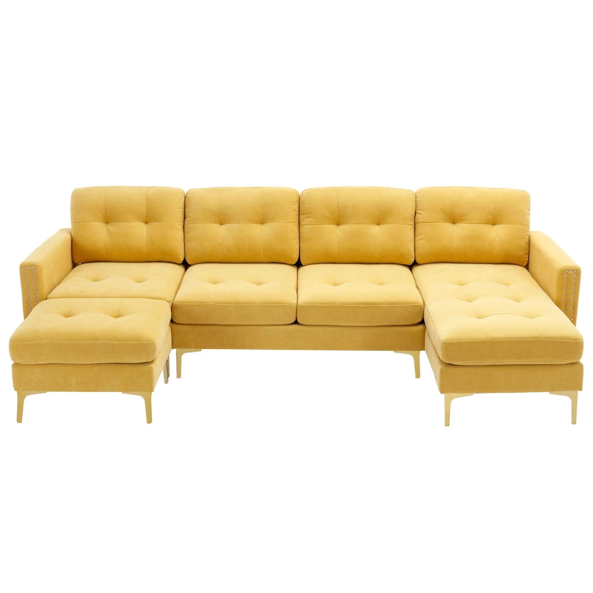 Modern L-shaped convertible sectional sofa with movable ottoman in mustard yellow on Tampa Home & Garden Store