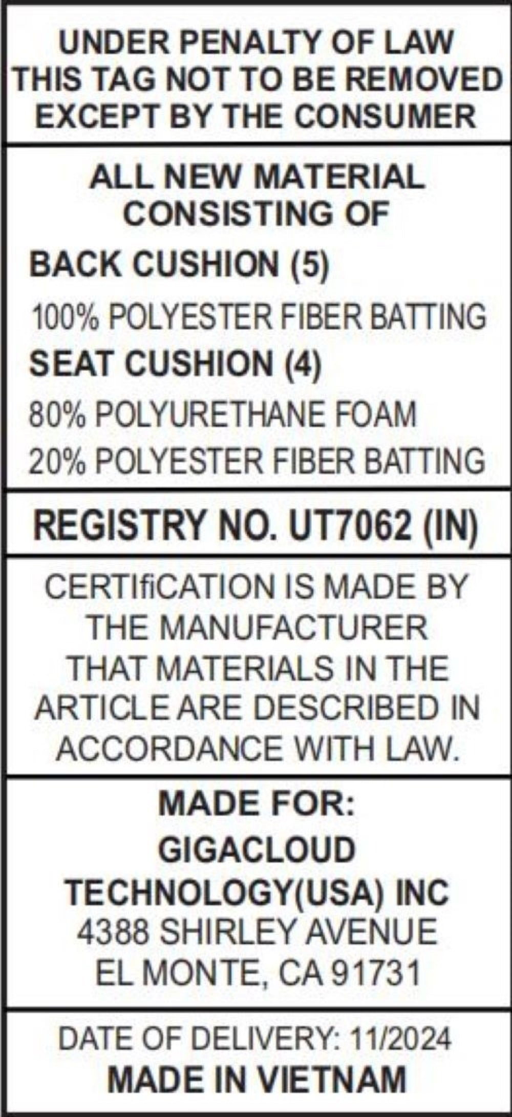 TOPMAX Outdoor 5-Piece Wood Sectional label: back cushions 100% polyester; seat cushions foam batting on Tampa Home & Garden Store
