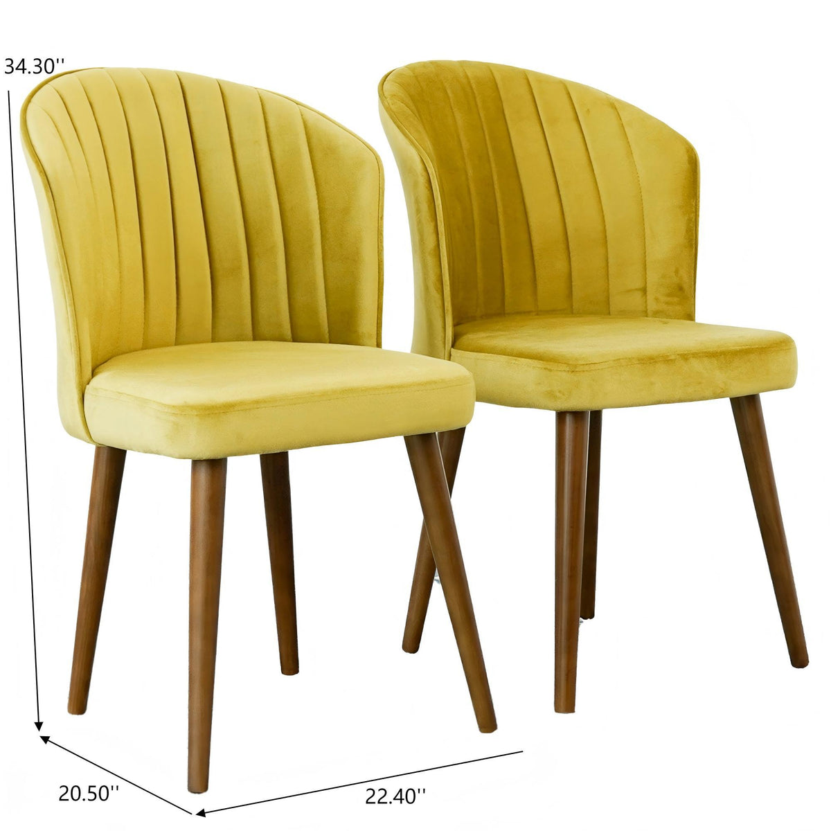 Parsons dining chair set yellow velvet upholstery with wood legs, 2 chairs on Tampa Home & Garden Store