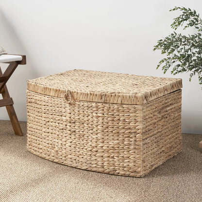Rectangular curve water hyacinth wicker trunk with handles, natural light brown storage basket on Tampa Home & Garden Store