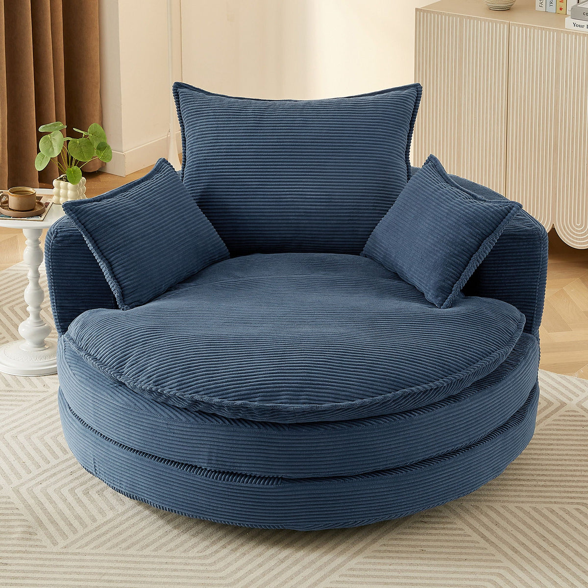 Swivel Barrel Chair with Cushions and Pillows in blue corduroy by HouseOfZazla on Tampa Home & Garden Store