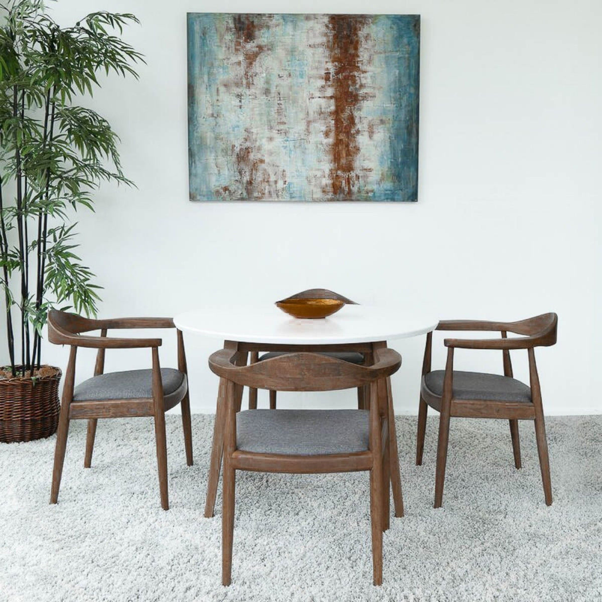 Mid-Century Modern Arm Chairs dark brown wood gray cushions six chairs on Tampa Home & Garden Store