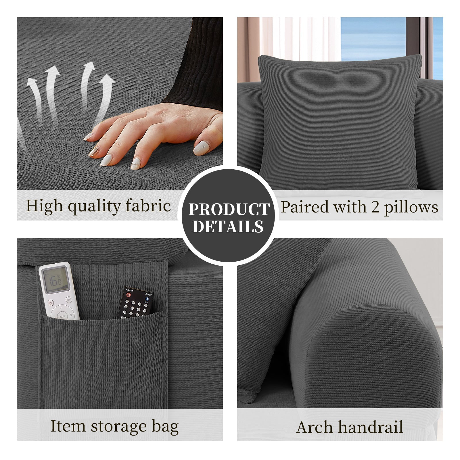 Spring sofa gray by HouseOfZazla with high-quality fabric, pillows, and built-in storage on Tampa Home & Garden Store