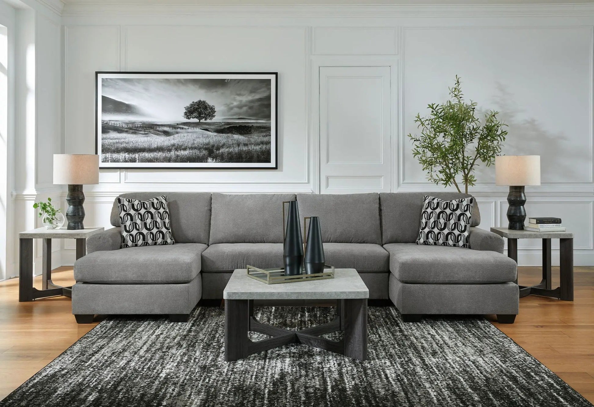 Birkdale Court stationary sectional in gray fabric with black legs by Unique Piece Furniture on Tampa Home & Garden Store