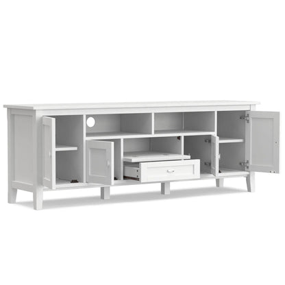Warm Shaker TV stand in wood with open cubbies and doors handcrafted by Unique Piece Furniture on Tampa Home & Garden Store
