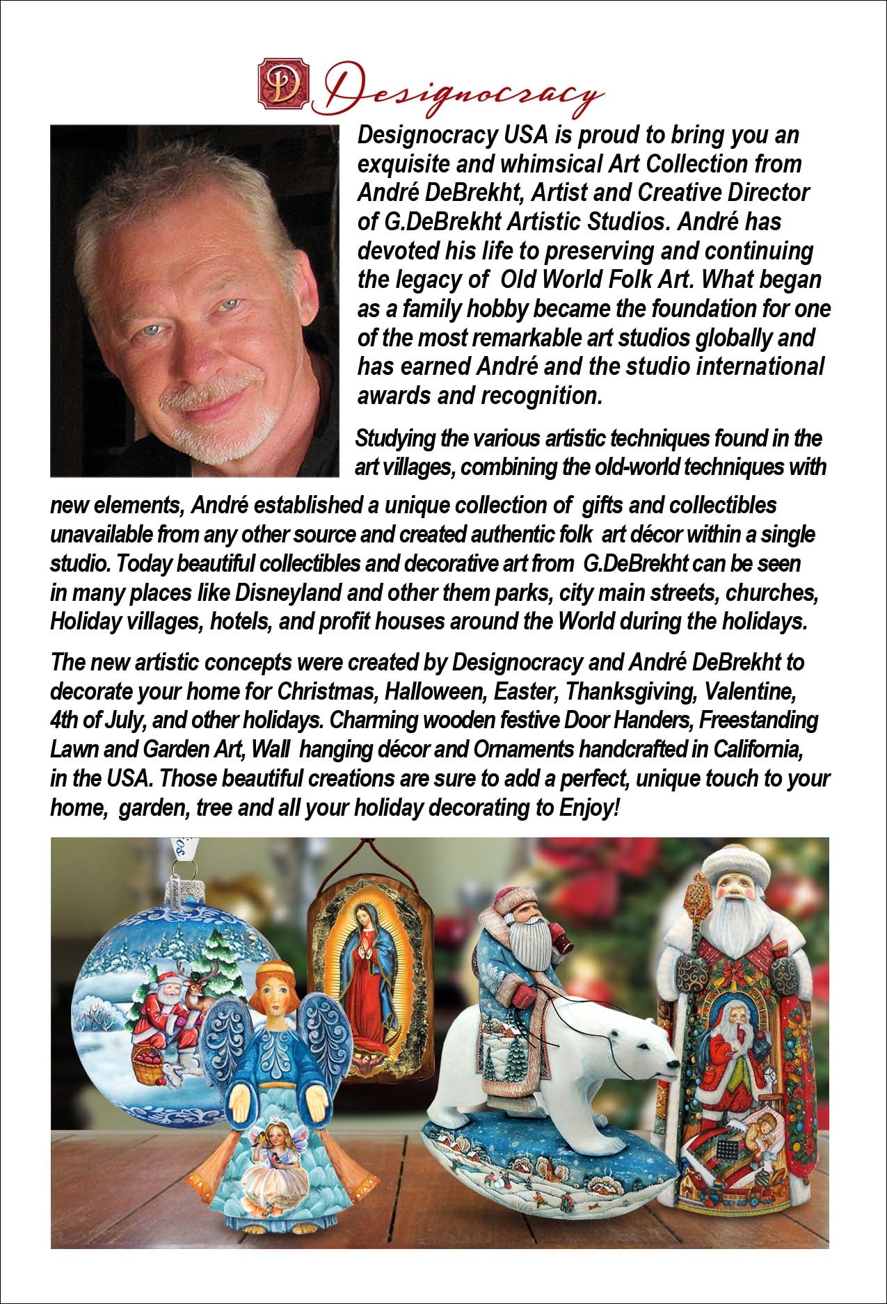G.DeBrekht Celebration Santa hand-painted sculpted Christmas ornaments set on Tampa Home & Garden Store