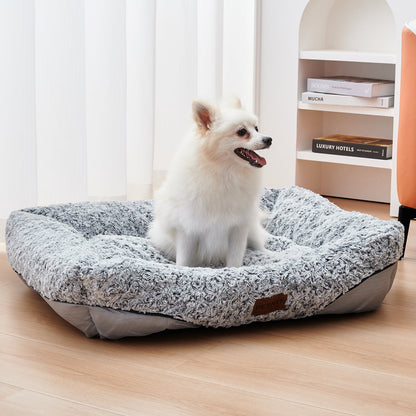 Swirl Rose Velvet Dog Bed for small/med dogs with plush gray surface and removable cushion on Tampa Home & Garden Store