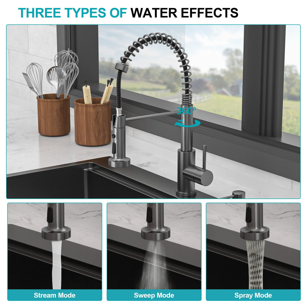 Drop-In Sink with Gunmetal Black Pull-Out Faucet and Soap Dispenser; 1 bowl HouseOfZazla on Tampa Home & Garden Store