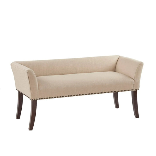 Elegant Design Upholstered Bench with beige fabric, nailhead trim and solid wood frame on Tampa Home & Garden Store