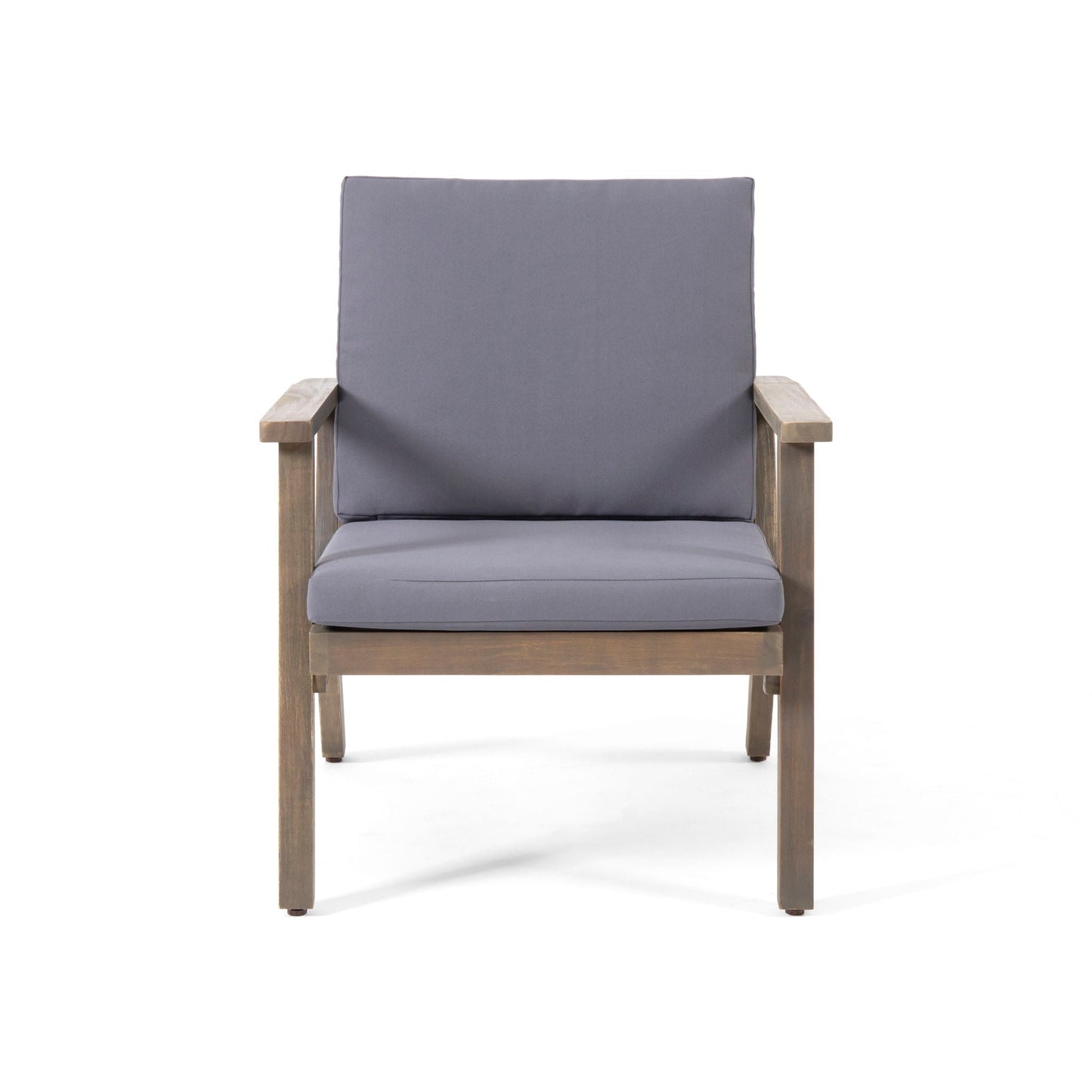Outdoor Club Chair with gray cushions and wooden arms by HouseOfZazla on Tampa Home & Garden Store