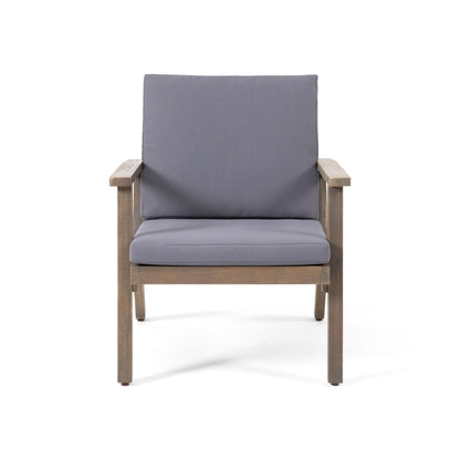 Outdoor Club Chair with gray cushions and wooden arms by HouseOfZazla on Tampa Home & Garden Store