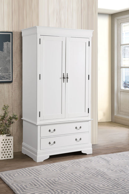 Traditional armoire with hanging bar, white finish, two doors, metal handles HouseOfZazla on Tampa Home & Garden Store