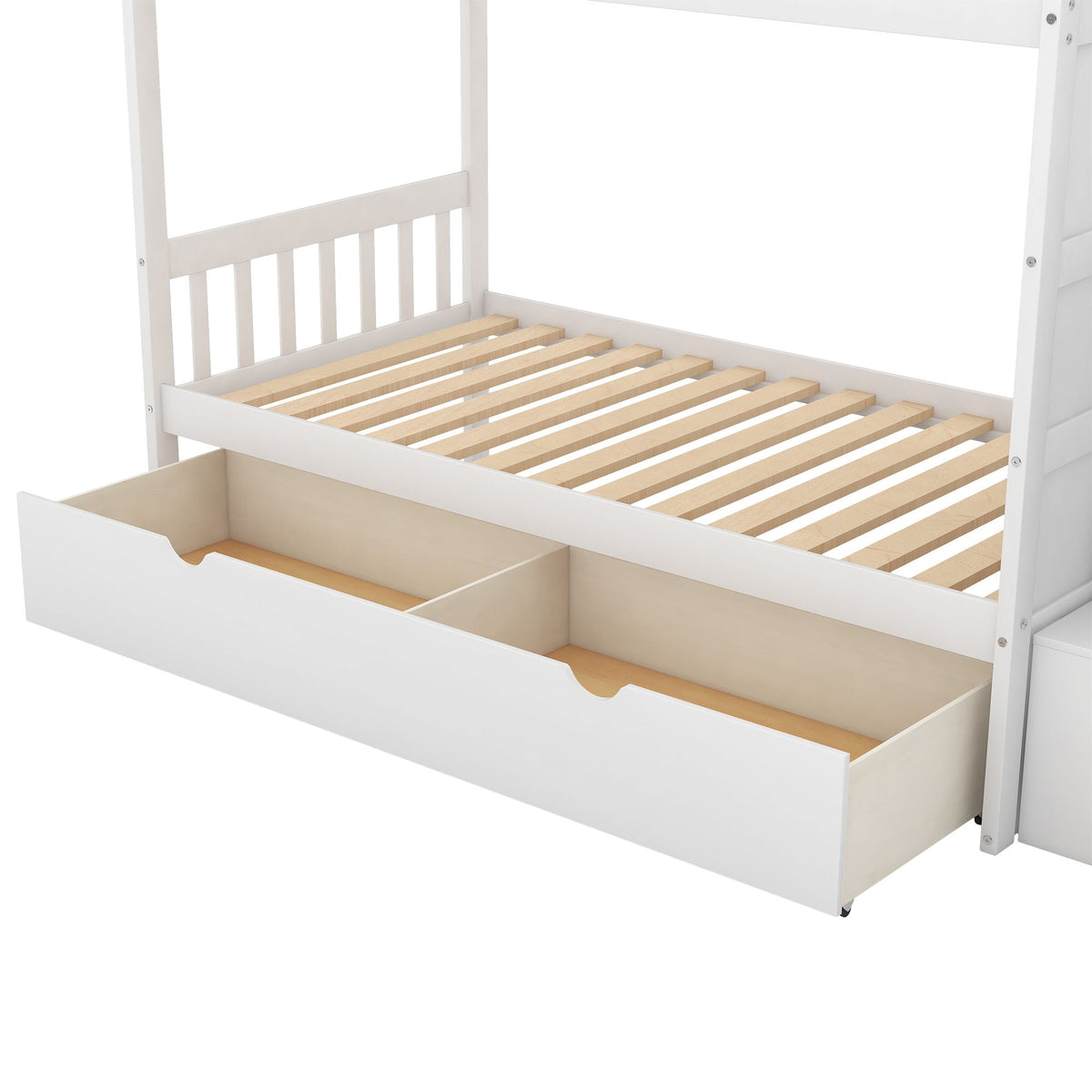 Bunk bed with white finish, under-bed storage drawers and slatted base HouseOfZazla on Tampa Home & Garden Store
