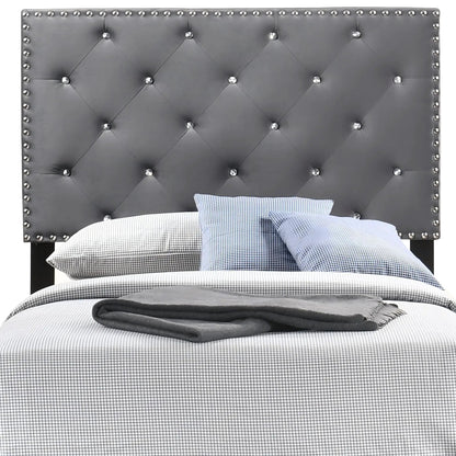 Luxurious Upholstered Bed gray headboard with silver nailhead trim by Unique Piece Furniture on Tampa Home & Garden Store