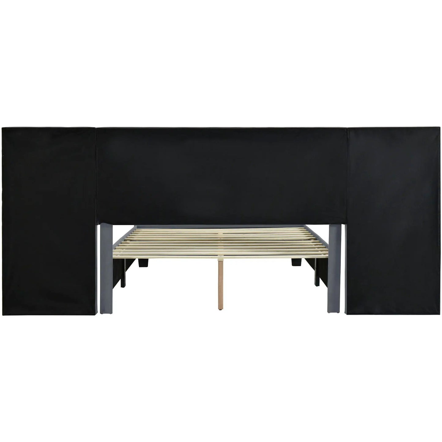 Upholstered platform bed with oversized black headboard by Unique Piece Furniture on Tampa Home & Garden Store