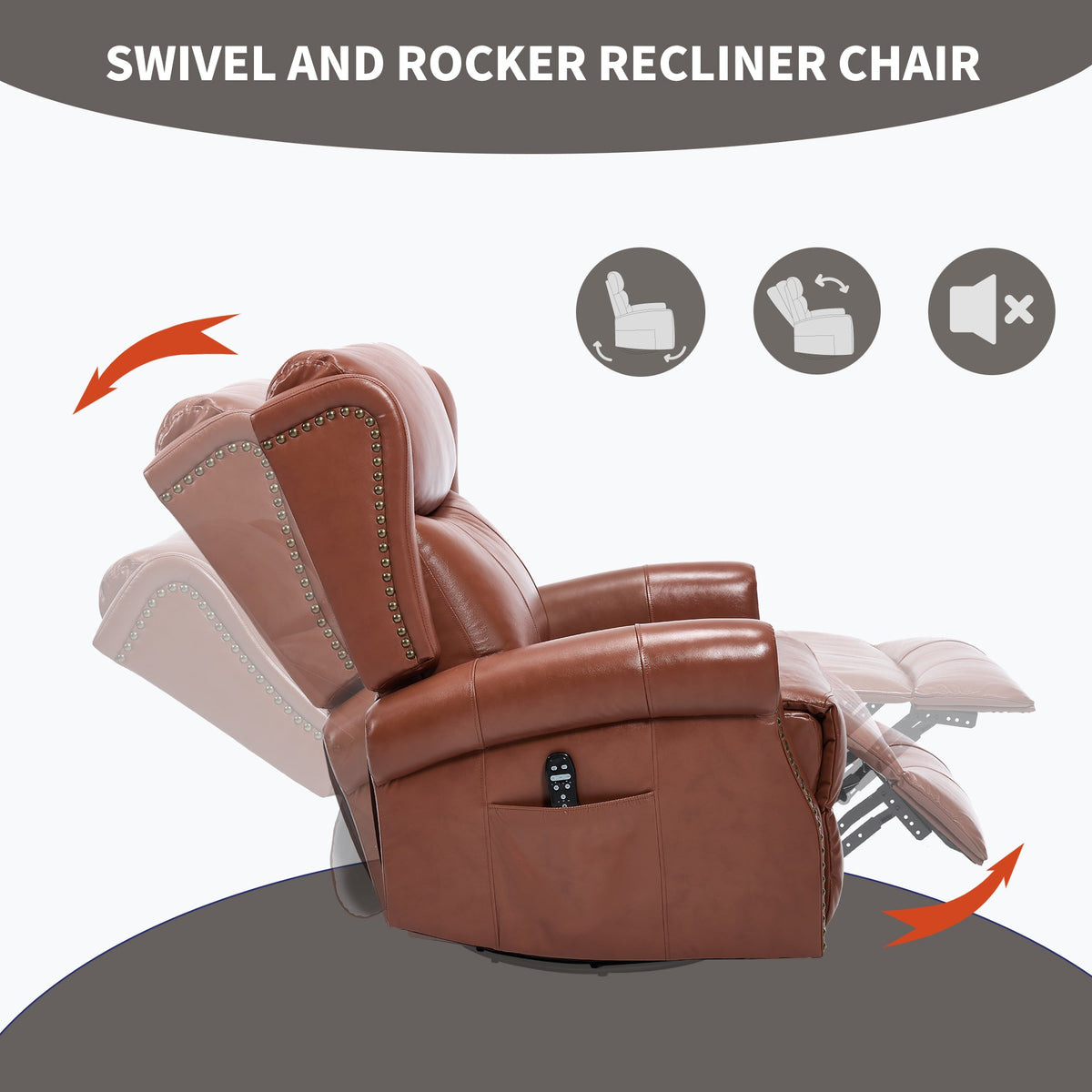 Heat Massage Manual Recliner Chair brown leather with rocker and swivel by HouseOfZazla on Tampa Home & Garden Store