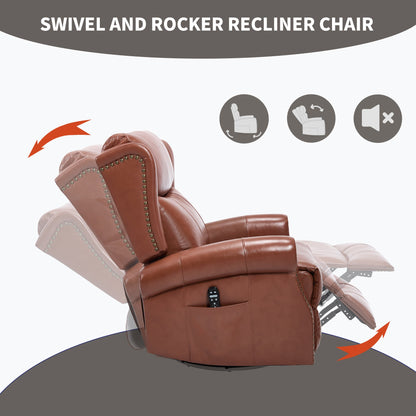 Heat Massage Manual Recliner Chair brown leather with rocker and swivel by HouseOfZazla on Tampa Home & Garden Store