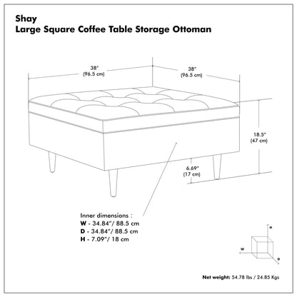 Shay Square Coffee Table Storage Ottoman with tufted lid, mid-century style on Tampa Home & Garden Store