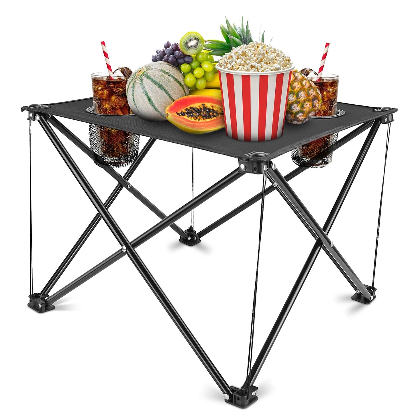 GemGear 2-piece foldable camping table, black portable picnic desk with 2 cup holders on Tampa Home & Garden Store