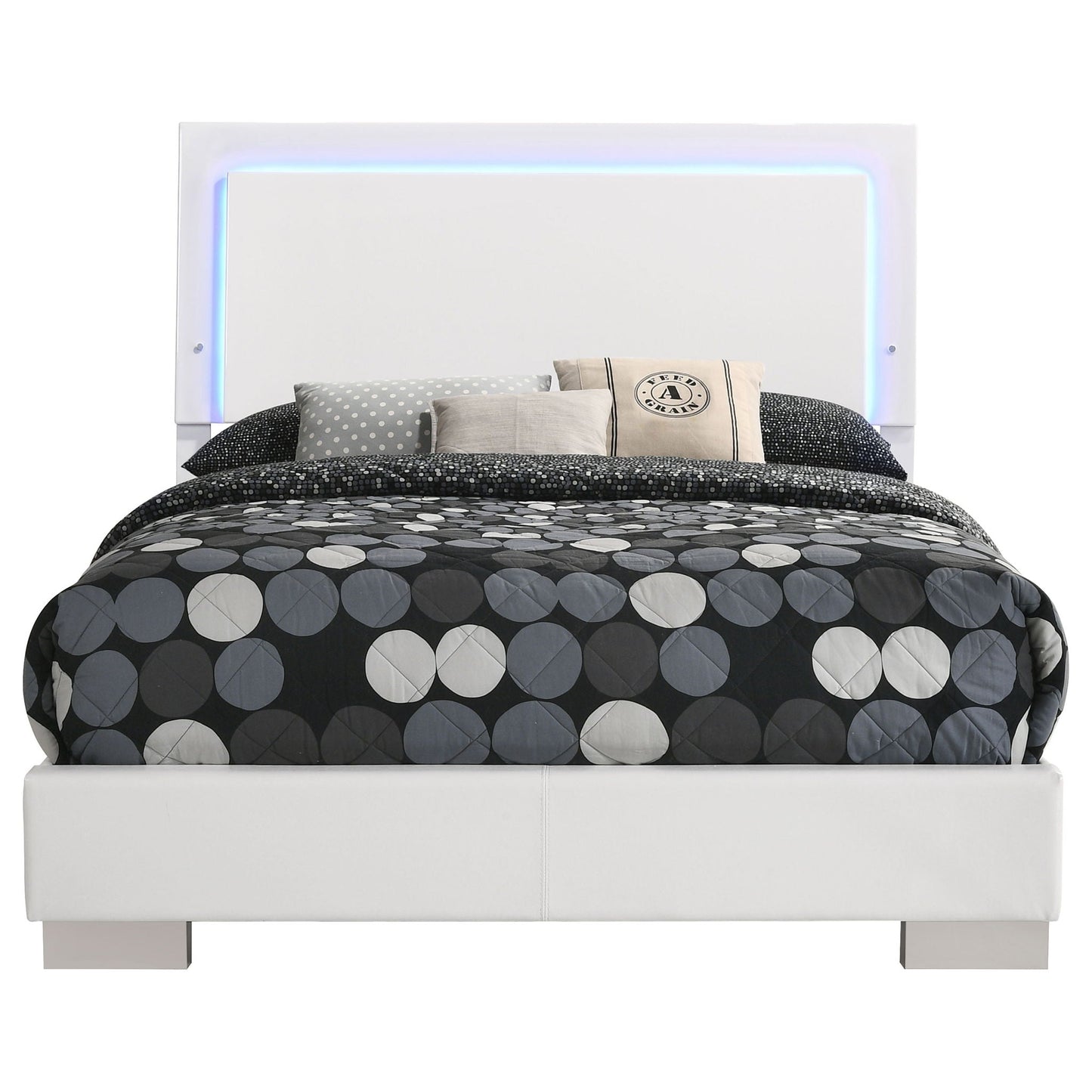 Felicity LED Panel Bed white upholstered platform bed with built-in lighting HouseOfZazla on Tampa Home & Garden Store