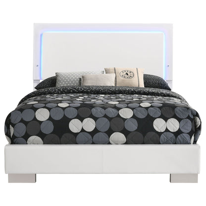 Felicity LED Panel Bed white upholstered platform bed with built-in lighting HouseOfZazla on Tampa Home & Garden Store
