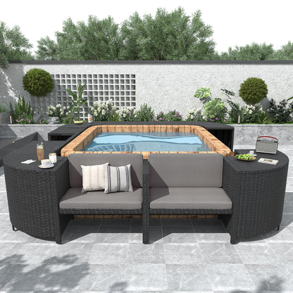Outdoor Rattan Spa Frame and Modular Storage Seat
