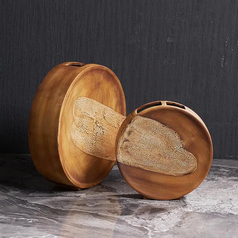 Wood grain ceramic flat vase set, two vases, FLIPSTYLEZLLC on Tampa Home & Garden Store