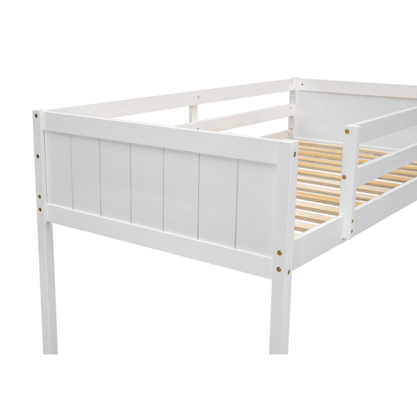 White low loft bed with slatted base and adjustable ladder by HouseOfZazla on Tampa Home & Garden Store