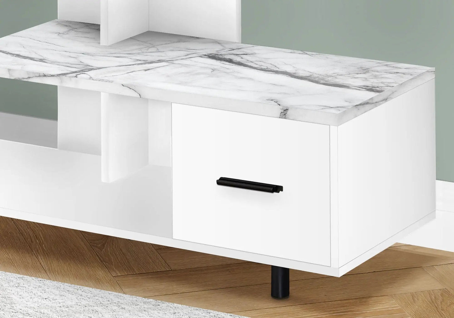 TV stand white with marble top, drawer storage, contemporary console by Unique Piece Furniture on Tampa Home & Garden Store