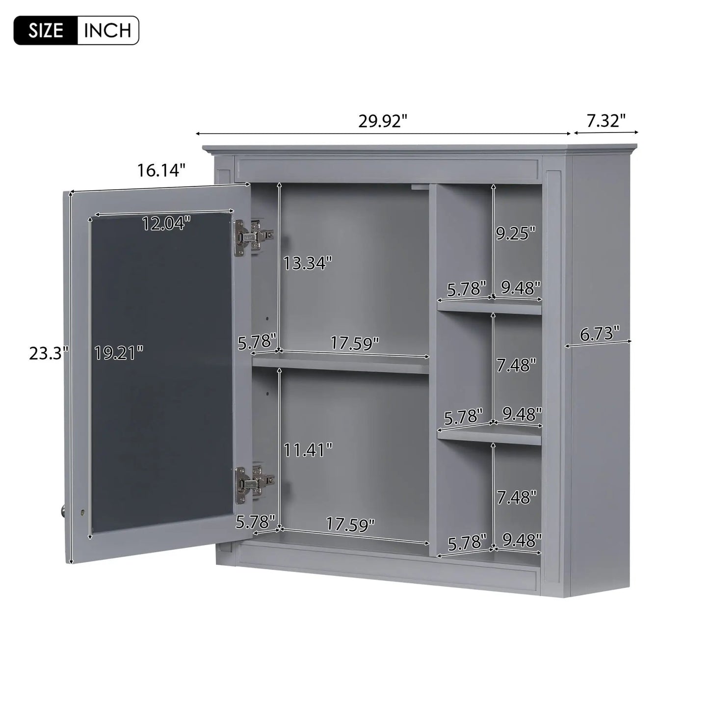 Wall Mounted Cabinet With Mirror and Open Shelves